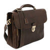 Angled View Of The Dark Brown Leather Laptop Briefcase