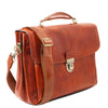 Angled View Of The Honey Leather Laptop Briefcase