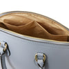 Internal Pocket View Of The Light Blue Leather Tote Bag