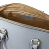 Internal Zip Pocket View Of The Light Blue Leather Tote Bag