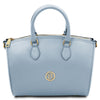 Front View Of The Light Blue Leather Tote Bag