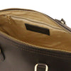 Internal Zip Pocket View Of The Coffee Leather Tote Bag