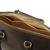 Internal Pocket View Of The Coffee Leather Tote Bag