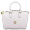 Front View Of The White Leather Tote Bag