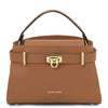 Front View Of The Carmel  Leather Tote