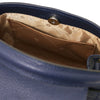 Internal Pocket  View Of The Dark Blue Leather Tote