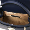 Internal Zip Pocket  View Of The Dark Blue Leather Tote