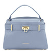 Front View Of The Light Blue Leather Tote