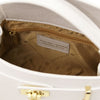 Internal Zip Pocket View Of The White Leather Tote