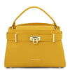 Front View Of The Yellow Leather Tote