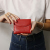 Woman Holding The Lipstick Red Leather Womens Wallet