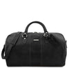 Front View Of The Black Leather Duffle Bag Large