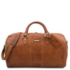 Front View Of The Natural Leather Duffle Bag Large