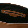Internal Zip Pocket View Of The Cognac Womens Leather Business Bag