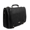 Angled And Shoulder Strap View Of The Black Mens Leather Messenger Bag