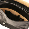 Internal Pen Pocket View Of The Black Mens Leather Shoulder Bag