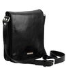 Angled View Of The Black Mens Leather Shoulder Bag