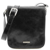 Front View Of The Black Mens Leather Shoulder Bag