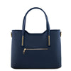 Rear View Of The Dark Blue Genuine Leather Tote Handbag