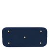 Underneath View Of The Dark Blue Genuine Leather Tote Handbag