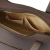 Internal Pocket View Of The Dark Taupe Genuine Leather Tote Handbag