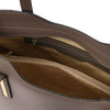 Internal Zip Pocket View Of The Dark Taupe Genuine Leather Tote Handbag