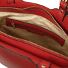 Internal Zip Pocket View Of The Lipstick Red Two Tone Leather Handbag