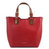 Front View Of The Lipstick Red Two Tone Leather Handbag