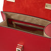 Internal Zip Pocket View Of The Lipstick Red Small Leather Shoulder Bag