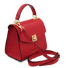 Angled View Of The Lipstick Red Small Leather Shoulder Bag