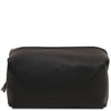 Front View Of The Black Leather Wash Bag