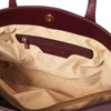 Internal Zip Pocket View Of The Bordeaux Soft Leather Shopper Bag