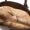 Internal Pocket View Of The Coffee Soft Leather Shopper Bag