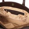 Internal Zip Pocket View Of The Coffee Soft Leather Shopper Bag