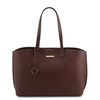 Front View Of The Coffee Soft Leather Shopper Bag