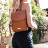 Women Posing With The Cognac Womens Small Leather Backpack