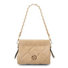 Front View Of The Beige Suede Shoulder Bag