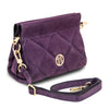 Angled And Shoulder Strap View Of The Purple Suede Shoulder Bag