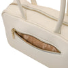 Rear Pocket View Of The Beige Womens Leather Tote