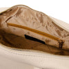 Internal Zip Pocket View Of The Beige Womens Leather Tote