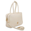 Angled And Shoulder Strap View Of The Beige Womens Leather Tote