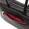 Rear Pocket View Of The Black Womens Leather Tote