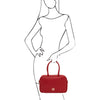 Woman Posing With The Lipstick Red Womens Leather Tote