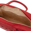 Internal Pocket View Of The Lipstick Red Womens Leather Tote