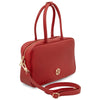 Angled And Shoulder Strap View Of The Lipstick Red Womens Leather Tote