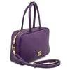 Angled And Shoulder Strap View Of The Purple Womens Leather Tote