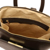 Internal Zip Pocket View Of The Coffee Womens Leather Backpack