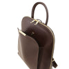 Front Pocket View Of The Coffee Womens Leather Backpack