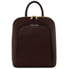 Front View Of The Coffee Womens Leather Backpack