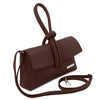 Angled And Shoulder Strap View Of The Coffee Womens Leather Clutch